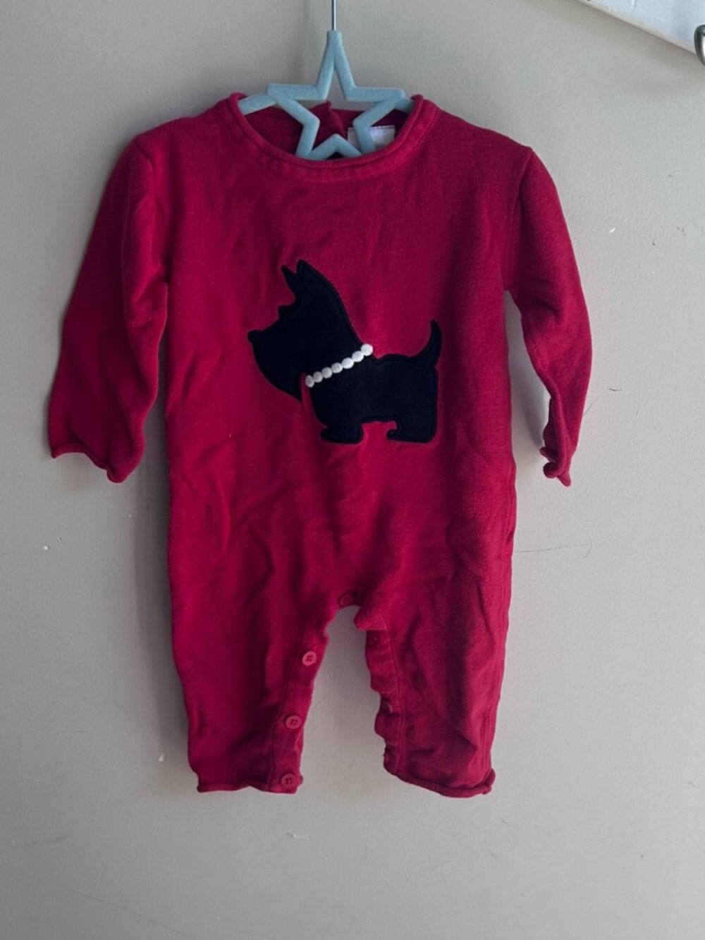 🐶🎀 Tots Fifth Avenue Scottie Dog Button-Up Onesie – Red – 6–9M 🎀🐶